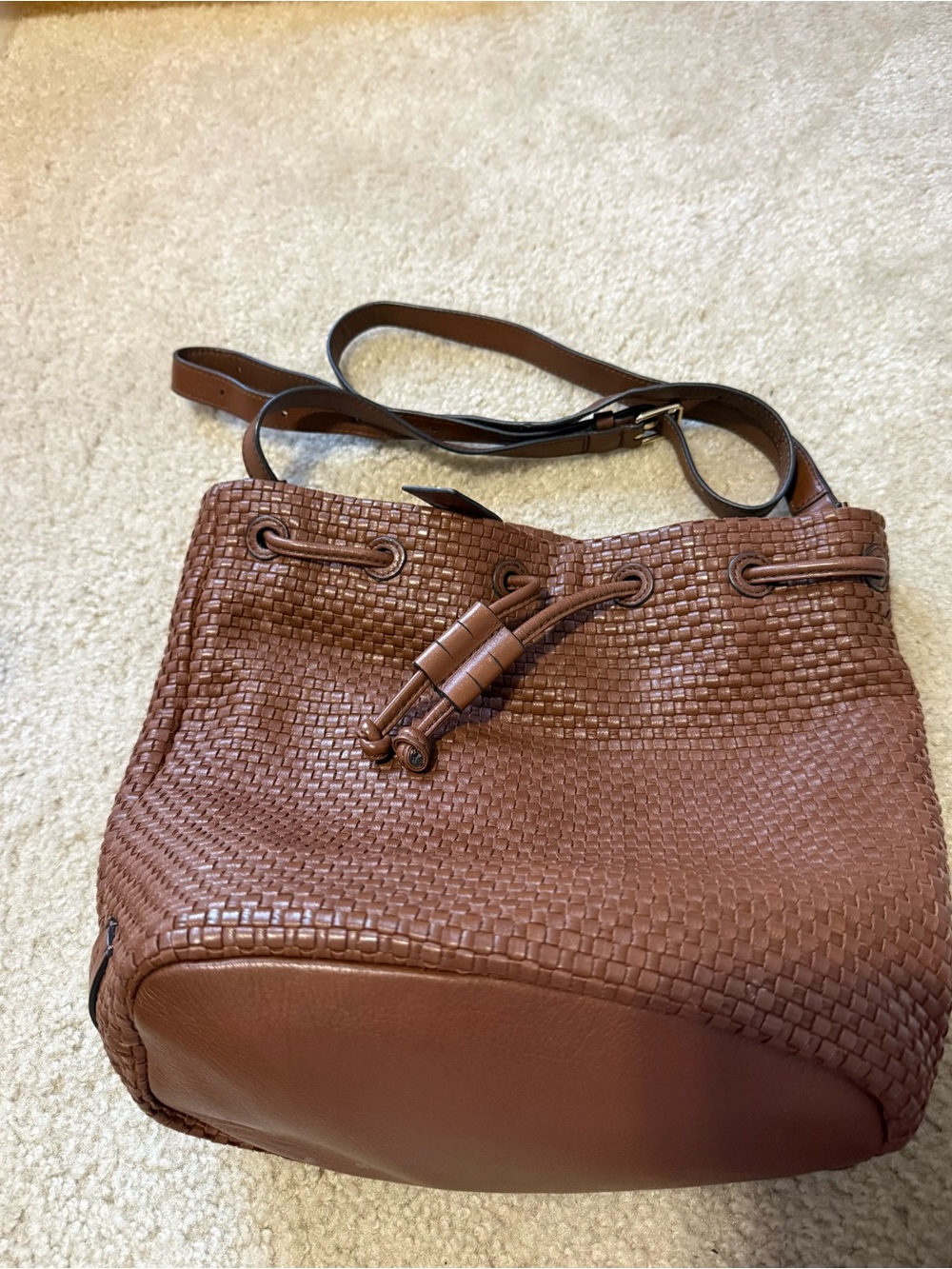 Brown Woven Drawstring Crossbody Bag